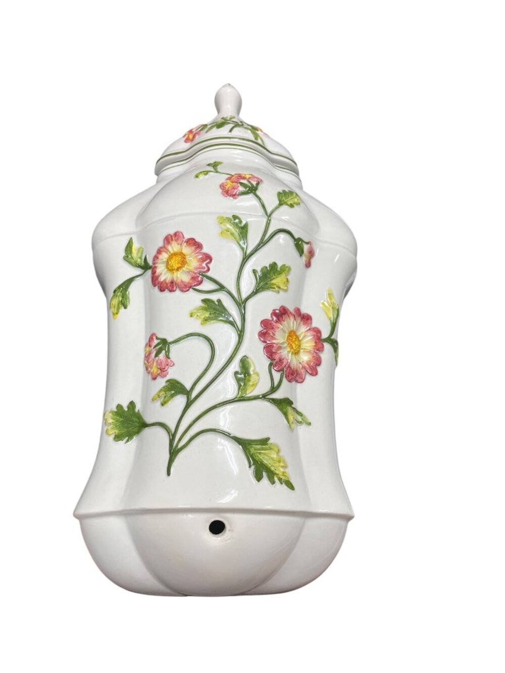 Italy made VTG white large floral lidded wall sconce vase  SKU 10-567